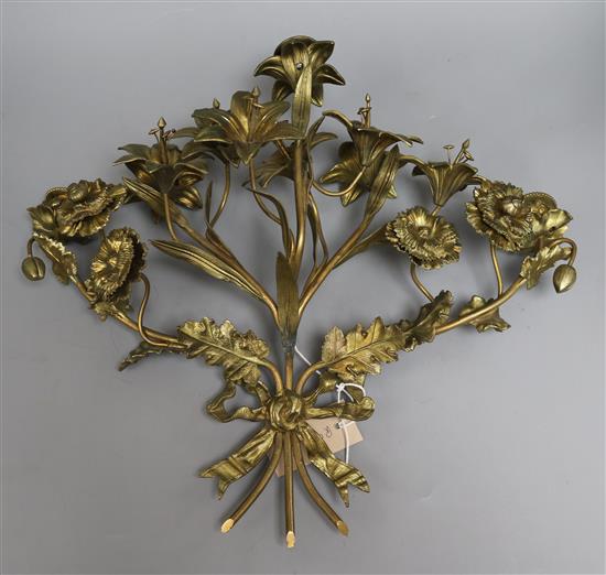 A French gilt metal five branch floral wall sconce